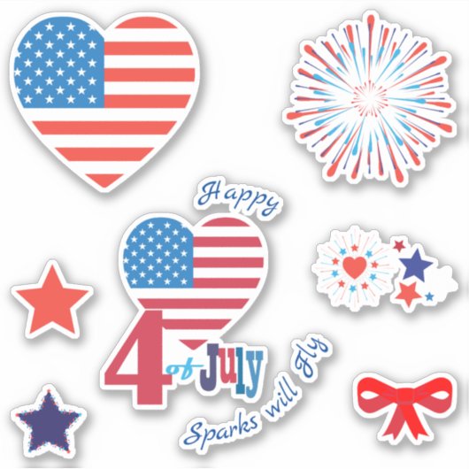 4 juli Amerikaanse Vlag Hart ster Patriotic Sticker (Voorkant)