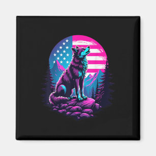 4 juli Amerikaanse vlag huilende wolf onder de VS  Magneet