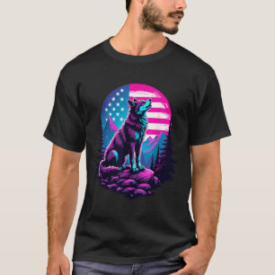 4 juli Amerikaanse vlag huilende wolf onder de VS T-shirt