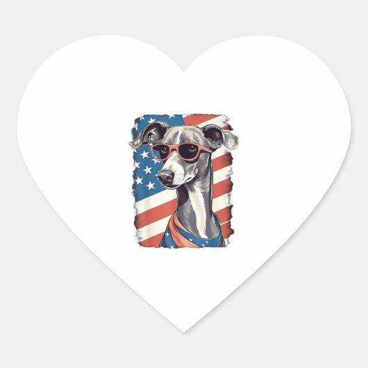 4 juli Amerikaanse vlag Italiaanse windhond Hart Sticker (Voorkant)