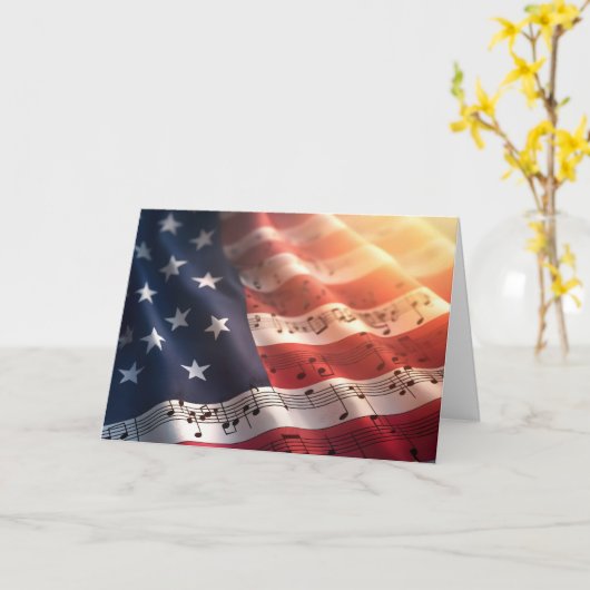 4 juli Amerikaanse vlag met muzieknoten Kaart (Gele Bloem)