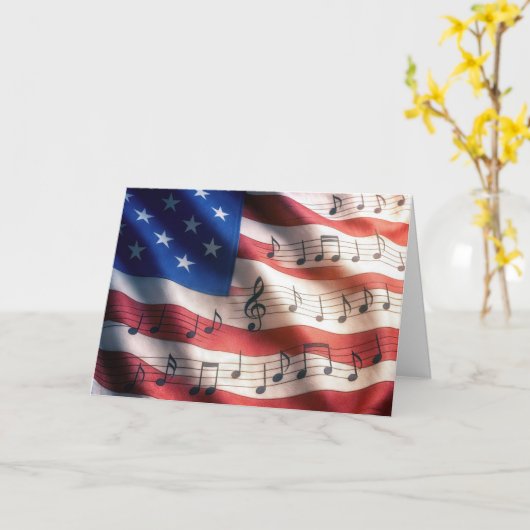 4 juli Amerikaanse vlag met muzieknoten Kaart (Gele Bloem)