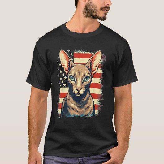4 juli Amerikaanse vlag Oosters Korthaar Cat 1 T-shirt (Voorkant)