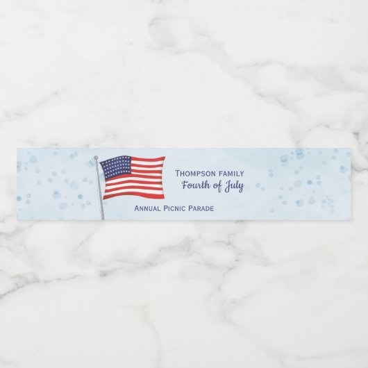 4 juli Amerikaanse vlag op maat Waterfles Etiket (Enkel label)