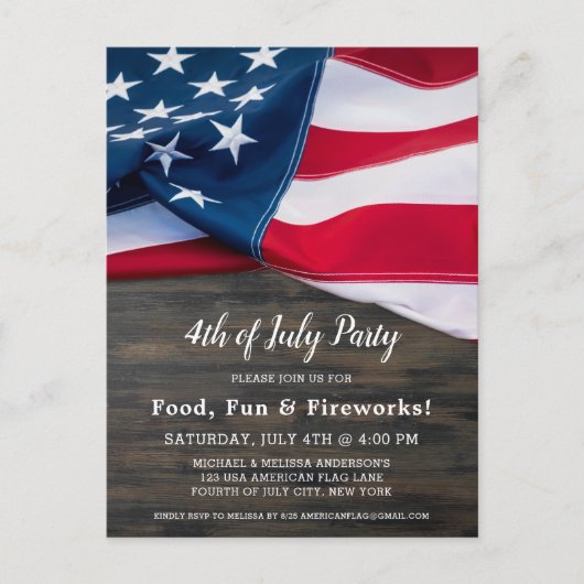 4 juli Amerikaanse vlag Patriottisch Uitnodiging Briefkaart (Voorkant)