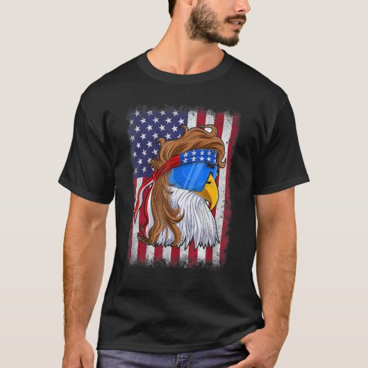 4 juli Amerikaanse vlag Patriottische Eagle Mullet T-shirt (Voorkant)