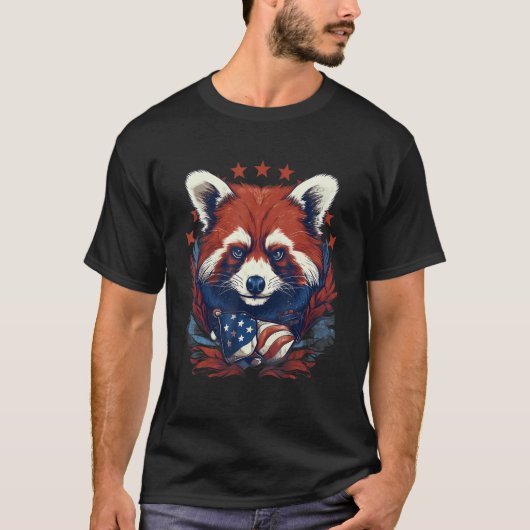 4 juli Amerikaanse vlag Rode Panda 1 T-shirt (Voorkant)