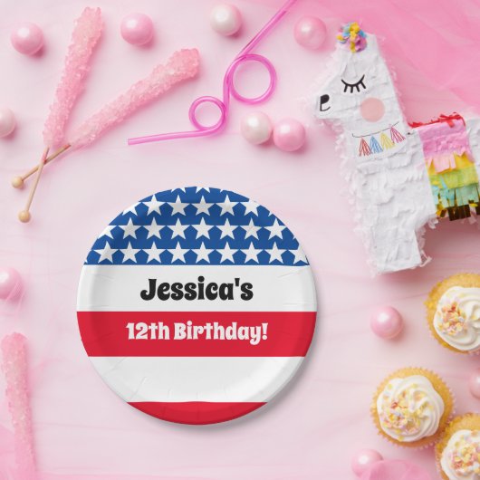 4 juli Amerikaanse vlag Rood wit en blauw Verjaard Papieren Bordje (Feest)