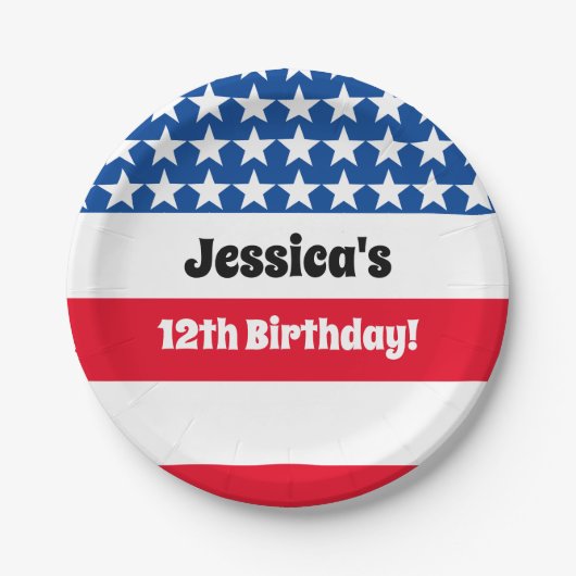 4 juli Amerikaanse vlag Rood wit en blauw Verjaard Papieren Bordje (Voorkant)