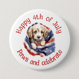 4 juli Amerikaanse vlag Schattigee puppy Ronde Button 7,6 Cm