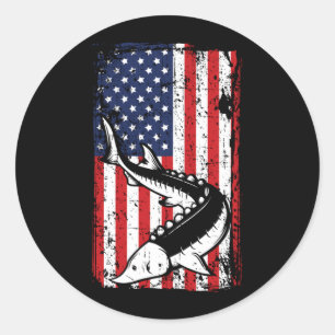 4 juli Amerikaanse vlag Steur vissen Vader Ronde Sticker