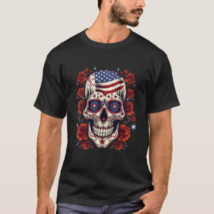 4 juli Amerikaanse vlag Sugar Skull T-shirt