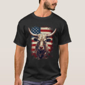 4 juli Amerikaanse vlag Texas Longhorn Bull T Shir T-shirt (Voorkant)