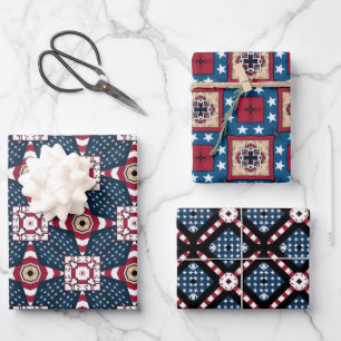 4 JULI AMERIKAANSE VLAG WIKKELPAPIER SET VAN 3 INPAKPAPIER VEL