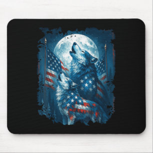 4 juli Amerikaanse vlag Wolf Huilende Maan Wolven Muismat