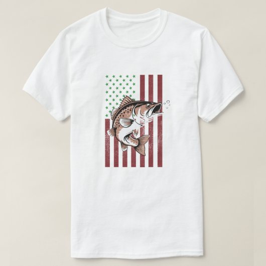 4 juli Angler T-shirt USA Vist Vlag T-shirt (Design voorkant)