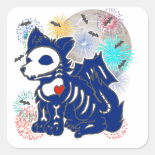 4 juli Anime Wolf Emo Gothic Patriotic Vierkante Sticker