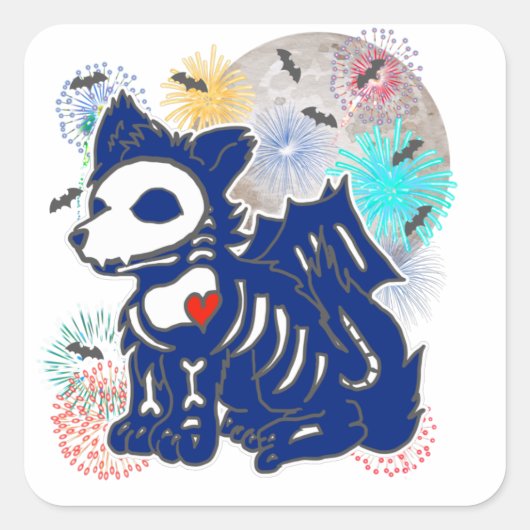 4 juli Anime Wolf Emo Gothic Patriottisch Vierkante Sticker (Voorkant)