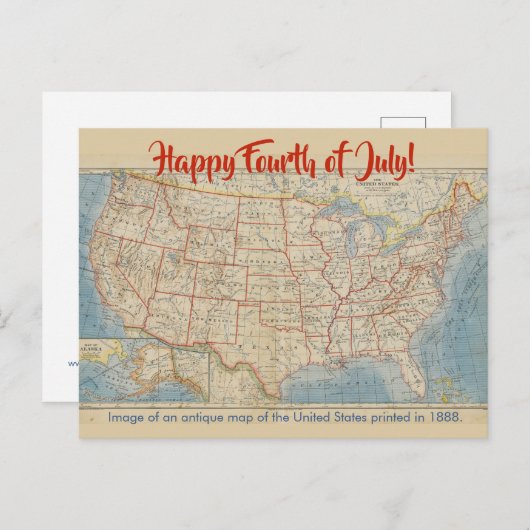 4 juli Antiek kaart van de Verenigde Staten (Voorkant / Achterkant)