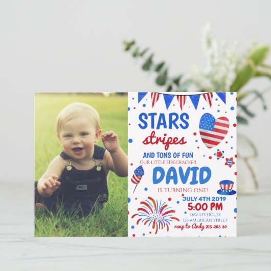 4 juli Baby Boy 1e verjaardag Kaart (Staand voorkant)