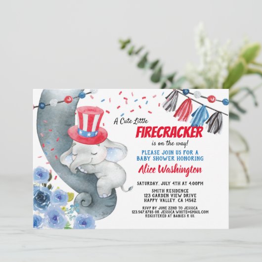 4 juli Baby Boy Shower Uitnodiging (Staand voorkant)