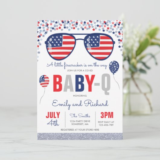4 juli Baby shower Baby-Q Baby shower juli BBQ Kaart (Staand voorkant)