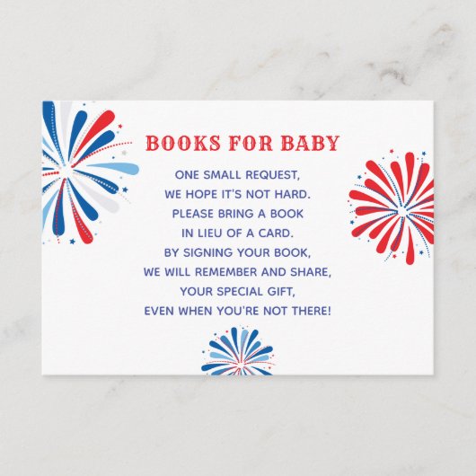 4 juli Baby shower Boeken voor Baby Informatiekaartje (Voorkant)