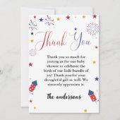 4 juli Baby shower Dank u kaart (Voorkant)