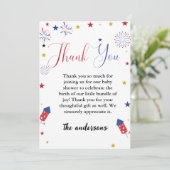 4 juli Baby shower Dank u kaart (Staand voorkant)