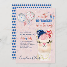 4 juli BABY SHOWER INVITE Firecracker Llama