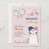 4 juli BABY SHOWER INVITE Firecracker Penguin Kaart (Voorkant)