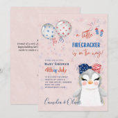 4 juli BABY SHOWER INVITE Firecracker Penguin Kaart (Voorkant / Achterkant)