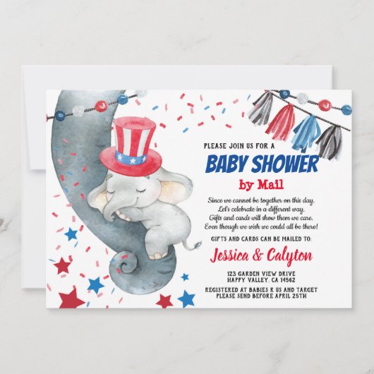 4 juli Baby shower op uitnodiging (Voorkant)