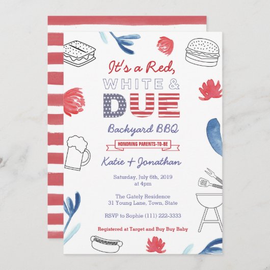 4 juli Baby shower Red White Blue Backyard BBQ Kaart (Voorkant / Achterkant)