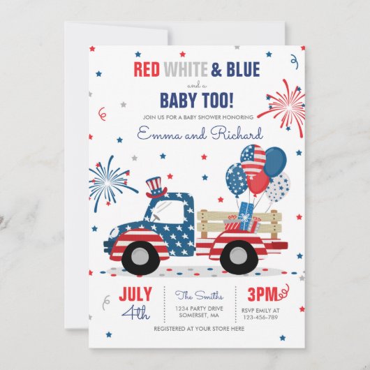 4 juli Baby shower Rood Wit Blauw Baby shower in Kaart (Voorkant)