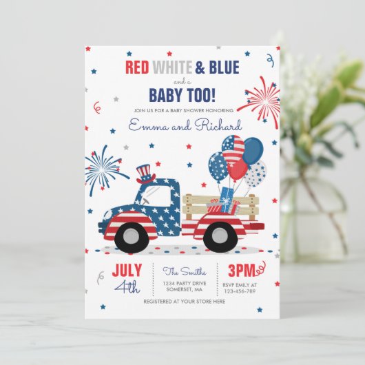 4 juli Baby shower Rood Wit Blauw Baby shower in Kaart (Staand voorkant)