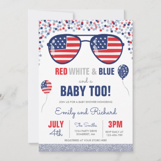 4 juli Baby shower Rood Wit Blauw Baby shower Kaart (Voorkant)