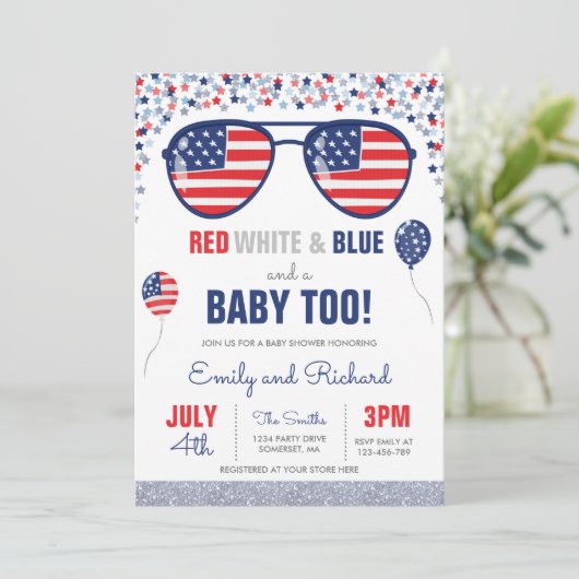 4 juli Baby shower Rood Wit Blauw Baby shower Kaart (Staand voorkant)