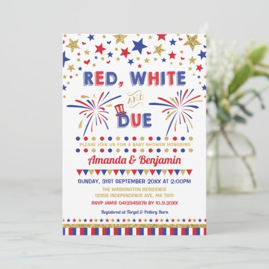 4 juli Baby shower rood wit en wit Kaart (Staand voorkant)