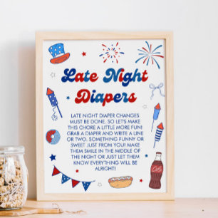 4 juli baby shower spel voor luiers 's nachts poster