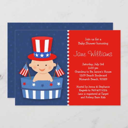 4 juli Baby shower Uitnodiging (Voorkant / Achterkant)