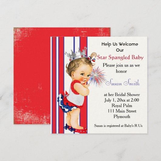 4 juli Baby shower uitnodiging (Voorkant / Achterkant)