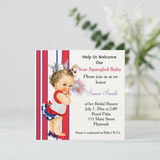 4 juli Baby shower uitnodiging (Staand voorkant)