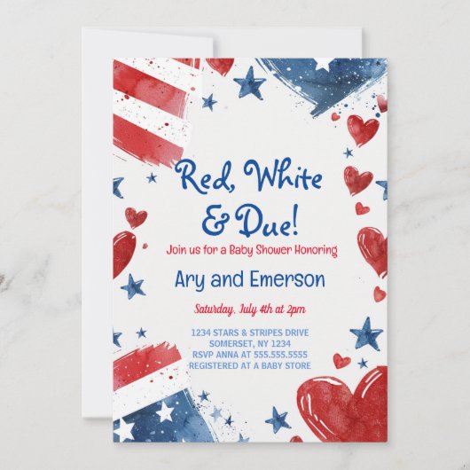 4 juli Baby shower Uitnodiging 4 juli Douche (Voorkant)