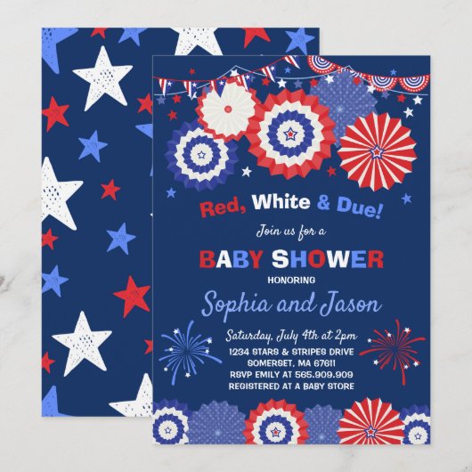 4 juli Baby shower Uitnodiging 4 juli Douche (Voorkant / Achterkant)