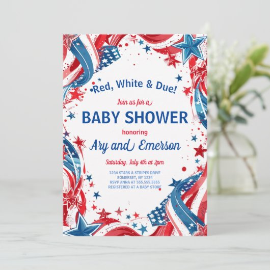 4 juli Baby shower Uitnodiging 4 juli Douche (Staand voorkant)