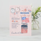 4 juli BABY SHOWER UITNODIGING Vuurwerk Cake Vlag (Staand voorkant)