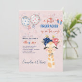 4 juli BABY SHOWER UITNODIGING Vuurwerk Giraffe (Staand voorkant)