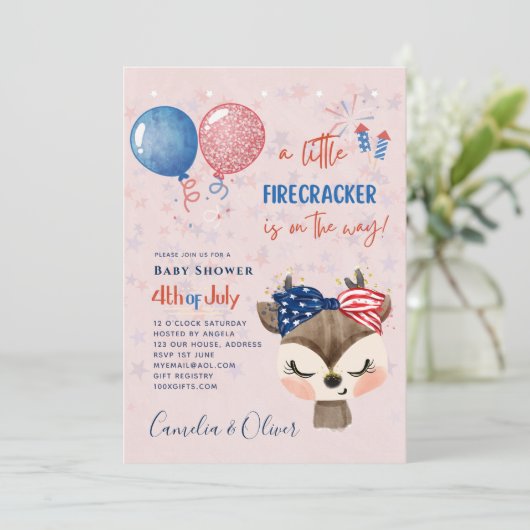4 juli BABY SHOWER UITNODIGING Vuurwerk Herten (Staand voorkant)