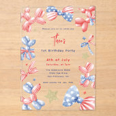 4 juli Ballon Baby Boy 1e Verjaardagsfeest Acryl Uitnodigingen (Voorkant)